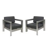 GDF Studio Alec Outdoor Aluminum Club Chairs with Cushions Set of 2 Silver and Gray