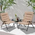 Suncrown Patio Padded Folding 3 Pieces Chair Set for 2 Adjustable Reclining Outdoor Furniture Metal Sling Chair with Coffee Table