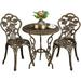 Yaheetech 3 Piece Patio Bistro Table Set with Umbrella Hole Outdoor Metal Furniture Bronze