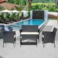 4 Pieces Sofa Wicker Conversation Set Outdoor Furniture on with Two Single Sofa One Loveseat Tempered Glass Table Patio Furniture Sets for Porch Poolside Backyard Garden Q8588