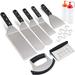 Leonyo Griddle Accessories Set of 9 Stainless Steel Grill Metal Spatula Griddle Tools for BBQ Flat Top Cast Iron Cooking Camping Home Use Dishwasher Safe 5 x Hanging Hooks 2 x Squeeze Bottles