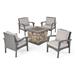 Noble House Kanihan 5 Piece Outdoor Fire Pit Conversation Set in Gray
