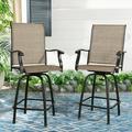 Ulax Furniture Outdoor 2-Piece Swivel Bar Stools High Patio Chairs with Sling Seat Brown