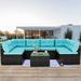 Patio Outdoor Furniture Sets 7 Pieces All-Weather Rattan Sectional Sofa with Tea Table and Cushions PE Rattan Wicker Sofa Couch Conversation Set for Garden Backyard Poolside B4527