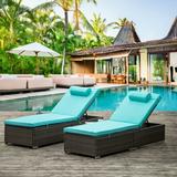 Clearance! Patio Chaise Lounge Chairs 2 Piece Outdoor Wicker Adjustable Backrest Recliners with Seat Cushion Side Table&Head Pillow Modern Rattan Reclining Chair Set for Balcony Pool Deck J2474