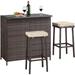 Topeakmart 3-Outdoor Rattan Patio Bar Set Conversation Set Patio Furniture with Glass Top & 2 Stools