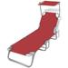 walmeck Folding Sun Lounger with Canopy Steel and Fabric Red