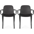 Noble House Gardenia Plastic Stacking Patio Dining Arm Chair in Black (Set of 2)