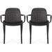 Noble House Gardenia Plastic Stacking Patio Dining Arm Chair in Black (Set of 2)