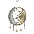 DecMode 19 Gold Metal Sun and Moon Windchime with Glass Beads and Cone Bells