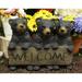 Large Rustic Forest 3 Black Brother Bear Cubs Holding Welcome Sign Statue Decor