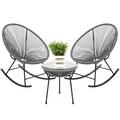 Best Choice Products 3-Piece All-Weather Patio Woven Rope Acapulco Bistro Furniture Set w/ Rocking Chairs Table - Gray