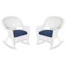 Pemberly Row Wicker Patio Rocker with Cushion in White and Blue (Set of 2)