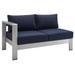 Modway Shore Fabric & Aluminum Outdoor Patio Left Arm Loveseat in Silver & Navy