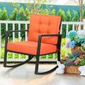 Gymax Outdoor Wicker Rocking Chair Patio Lawn Rattan Single Chair Glider w/ Cushion