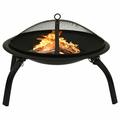 Anself 2-in-1 Outdoor Fire Pit with Cooking Grid and Poker Wood Burning Steel Firepit Log Grate Black for BBQ Camping Backyard Garden Beaches Park 22 x 22 x 19.3 Inches (L x W x H)