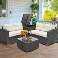 SEGMART Patio Rattan Sectional Couch Set 4 Piece Outdoor Wicker Furniture Set Elegant Cushioned Sofa Set Conversation Chair Set with Storage Box & Table for Backyard Lawn Poolside