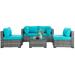 Walsunny 5 Pieces Patio Furniture Sets Wicker Rattan Outdoor Sectional Sofa with Glass Table and Cushions Blue