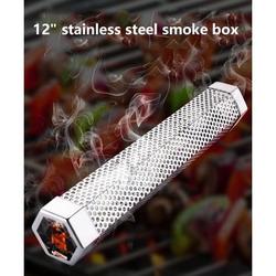 LNKOO Pellet Smoker Tube -12 Stainless Steel Wood Tube Smoke for Cold/Hot Smoking for All Electric Gas Charcoal Grills or Smokers - Ideal for Smoking Cheese Fish Pork Beef Nuts With brush