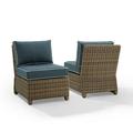 Crosley Furniture Bradenton Armless Patio Chair in Navy and Brown (Set of 2)