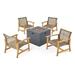 Noble House Augusta Outdoor 5 Piece Wicker Club Chairs & Fire Pit Set Gray