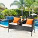 Gymax Patented Cushioned Rattan Wicker Patio Conversation Set w/ Loveseat Table Brown