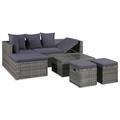 Anself 4 Piece Outdoor Conversation Set Cushioned Sofa with Coffee Table and 2 Footrest Sectional Sofa Set Gray Poly Rattan Garden Patio Pool Backyard Balcony Lawn Furniture