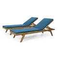 Noble House Bexley Cushion Acacia Wood Outdoor Chaise Lounge - Set of 2 Teak/Blue