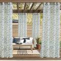 Commonwealth Home Fashions Two Tone Leaf 96 x 54 White and Green Floral - Botanical Tropical Outdoor Curtain With Grommets