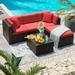 Lacoo 5 Pieces Patio Sectional Sofa Sets All-Weather PE Rattan Conversation Sets With Glass Table Red