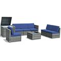 Patiojoy 8-Piece Outdoor Wicker Rattan Conversation Sofa Set w/ Storage Table Navy