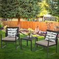 Outdoor 3-Piece Conversation Set Black Wicker Furniture-Two Chairs with Glass Coffee Table