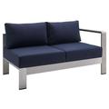 Modway Shore Fabric & Aluminum Outdoor Patio Right Arm Loveseat in Silver & Navy