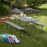 COSCO Outdoor Living Intellifit 6 ft. Folding Blow Mold Picnic Table Dark Gray Wood Grain with Gray Legs