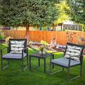 Patio Garden Balcony and Backyard3-Piece Conversation Black Wicker Furniture-Two Chairs with Glass Coffee Table Grey