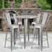 BizChair Commercial Grade 30 Round Silver Metal Indoor-Outdoor Bar Table Set with 4 Cafe Stools