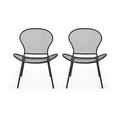 Noble House Nevada Outdoor Iron Club Chair in Matte Black (Set of 2)