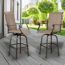 enyopro 2 Pack Patio Bar Chairs Outdoor Bar Stools Patio Furniture with Swivel Design Bar Height Furniture Chair Set for Bar Kitchen Counter Garden Backyard