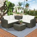 SEGMART 4 Piece Patio Furniture Set All-Weather Outdoor Sectional Sofa Set PE Rattan Conversation Set with Storage Box Table & Cushions Wicker Furniture Couch Set for Patio Deck Garden B877