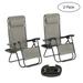 Zero Gravity Lounge Chairs - 2-Piece Patio Furniture Set with Foldable Black Alloy Steel Frames and Gray Mesh Fabric Seats and Backs by Lavish Home