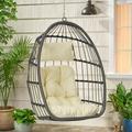 Hanging Egg Chair Indoor Outdoor Swing Egg Chair Without Stand Wicker Hammock Chair Swing with Cushion & Hanging Chain Hanging Lounge Chair for Patio Backyard Balcony Garden Bedroom