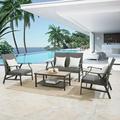 Ulax Furniture 4-Piece Indoor Outdoor Wicker Padded Conversation Set Patio Rattan Furniture Set with 2 Motion Rocking Armchairs 1 Loveseat and 1 Coffee Table for 4 Persons