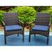 MF Studio 2-Piece Outdoor Patio Rattan Dining Chair with Navy Blue Cushions Dark Brown