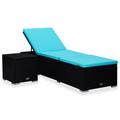 Anself Sun Lounger with Cushion and Tea Table Both Side Adjustable Chaise Lounge Chair Set Poly Rattan Sunbed for Poolside Beach Balcony Deck Outdoor Furniture