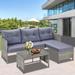 Rattan Patio Sofa Set 4 Pieces Outdoor Sectional Furniture Set All-Weather PE Rattan Wicker Patio Conversation Set Cushioned Sofa Set with Glass Table & Storage Box for Patio Garden Poolside Deck