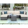 enyopro Patio Conversation Set 7 Piece PE Wicker Furniture Chair Set with Table Ottoman & Cushions All-Weather Outdoor Cushioned Sectional Sofa Chairs Rattan Sofa Set for Patio Deck Yard K2598