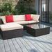 LACOO 5 Pieces Patio Conversation Set Rattan Outdoor Sectional Set with Chushions and Table Beige