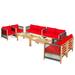 Gymax 8PCS Acacia Wood Outdoor Patio Furniture Conversation Set W/ Red Cushions