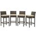 Contemporary Modern Urban Designer Outdoor Patio Balcony Garden Furniture Bar Side Stool Chair Set of Four Fabric Rattan Wicker Brown Beige