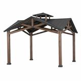 Sunjoy Bella 12.5 ft. x 12.5 ft. Cedar Framed Gazebo with Steel 2-Tier Hardtop Roof - Black